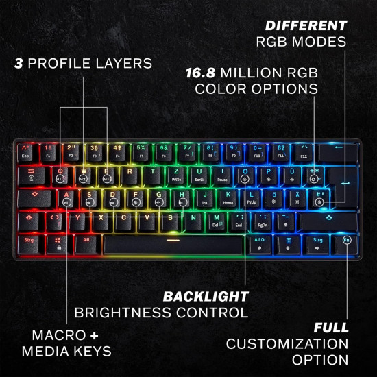 HK Gaming - GK61 - RGB Black - מכנית מקלדת גיימינג